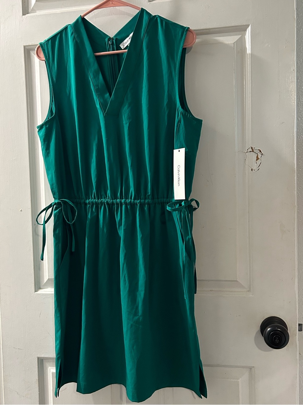 Calvin Klein Teal V-Neck Sleeveless Drawstring Dress